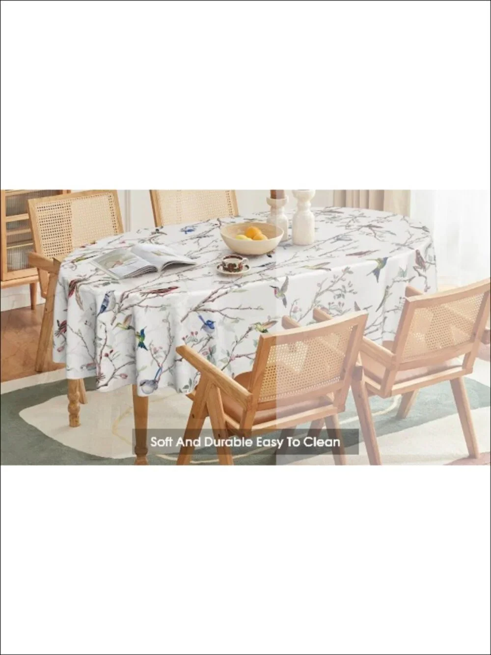 Spun Polyester Rectangular Tablecloth 60 x 120 Floral Birds Branch Dining